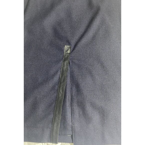 En Navy Size 38 Virgin Wool Cashmere Pencil Skirt Made In Austria Trimmed Split - Picture 7 of 14